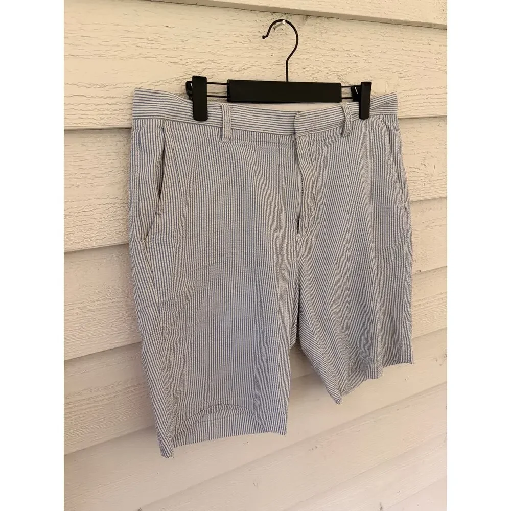 J.Crew Seersucker Shorts Blue White Stripe Cotton Size 34